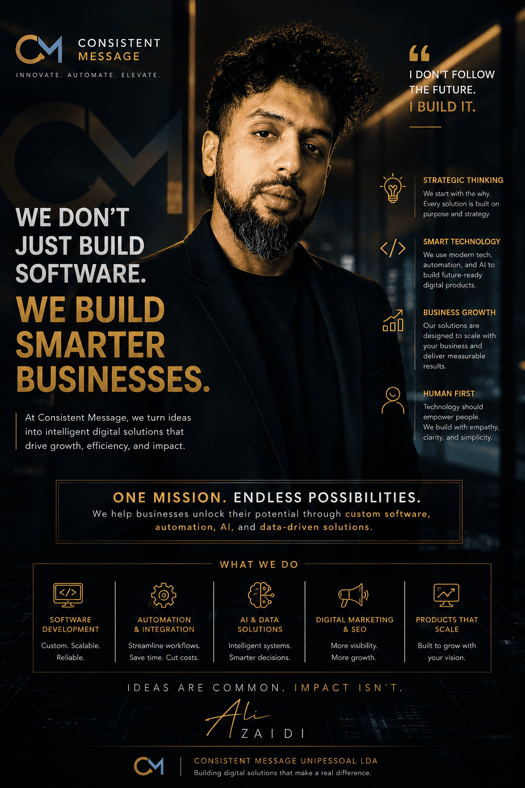 Consistent Message déclaration de vision, signée par le fondateur Ali Zaidi